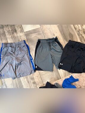 Under Armour Men’s Athletic Shorts — Gray, Black, Blue Trim